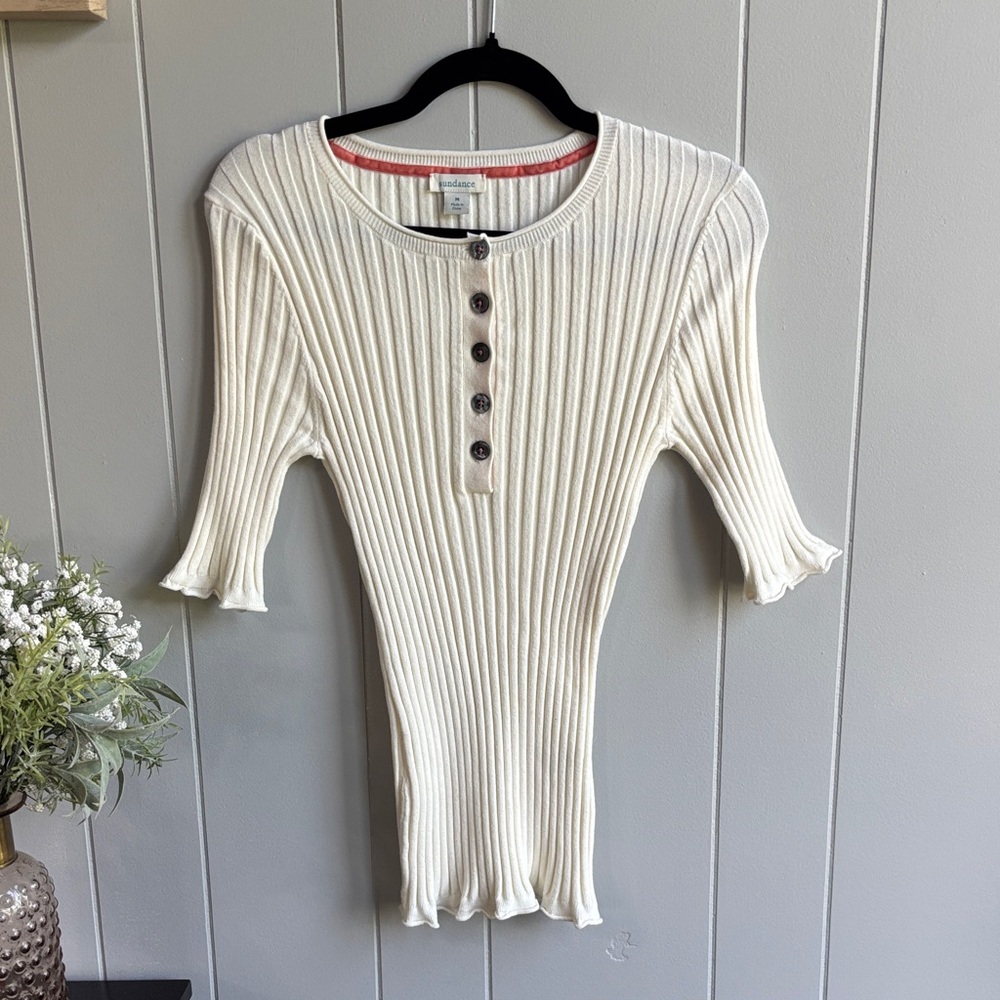 Sundance Ivory Ribbed Knit Sweater Organic Cotton size M